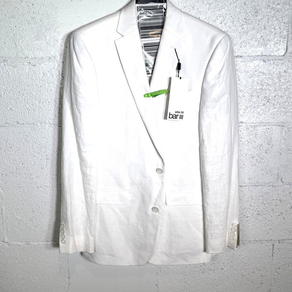 Bar III Men's Slim-Fit White 100% Linen Suit Jacket white 40L $360